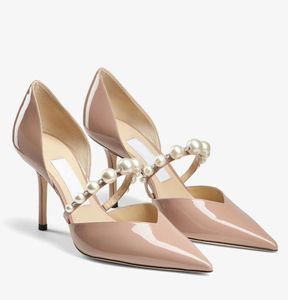 Diseñador de lujo Boda Nupcial Sandale Du Desert Sandalias Zapatos para mujer Tacones altos Perlas Tiras Gladiador Tiras Bombas Zapato de tacón EU35-43