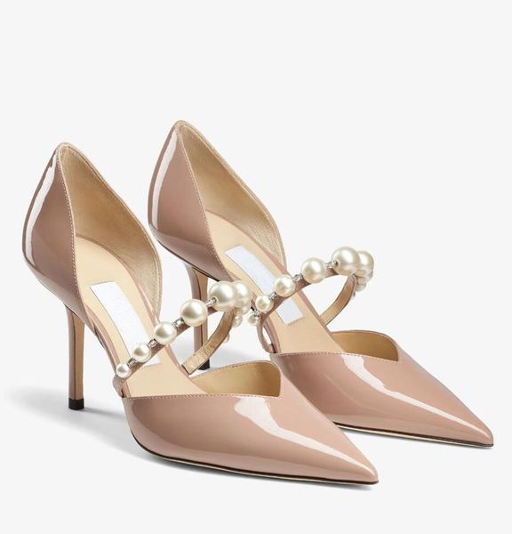 Diseñador de lujo Boda Nupcial Sandale Du Desert Sandalias Zapatos para mujer Tacones altos Perlas Tiras Gladiador Tiras Bombas Zapato de tacón EU35-43