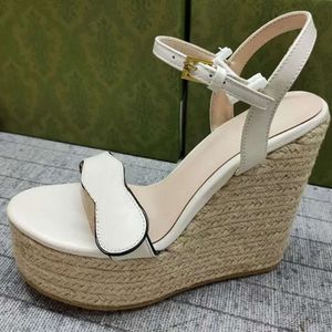 Designer Espadrille Sandalen met sleehak Platform Hoge hak Leren damessandaal Verstelbare enkelband Hakken Sandaal Zomerstrandfeestschoenen met doos 291