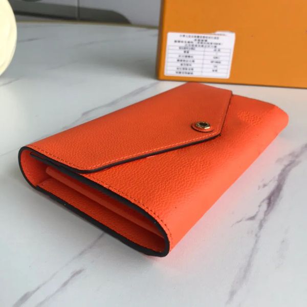 Diseñador de lujo Cartera al por mayor 7 colores Moda Cremallera única Pocke Hombres Mujeres Señora de cuero Señoras Monedero largo con tarjeta de caja naranja