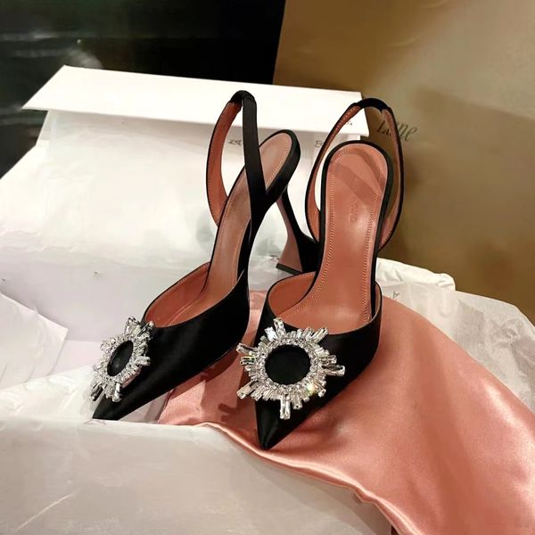 Zapato de cristal Sandalia de lujo Diseñador famoso Mujer Aminaa Vestido Hombres Zapatos Diamante Girasol con caja Fiesta de verano afuera Moda Boda Tacón alto 10 cm