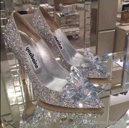 Luxe designer vrouwen cinderella kristal schoenen hoge hakken bruiloft bruids schoenen strass avond feest prom zomerschoenen