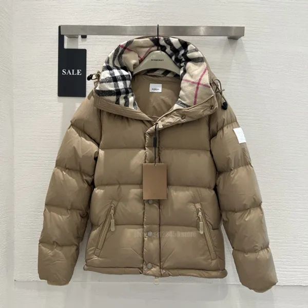 Chaquetas de plumas de diseñador de lujo para mujer, abrigos cálidos con panel a cuadros y manga desmontable clásica, parkas de color caqui para invierno