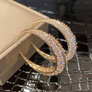 Luxe ontwerper vrouwen oorbellen grote cirkel oorknop 925 zilveren naald oor ring zirconia diamant dame oorbel elegante mode meisje letter c vorm earing