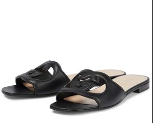 Luxe designer Women Flat Sandals Slipper Slide Interlocking G Cutout Glaasjes Sandel Millennials Leer Echt lederen rubber S7220691