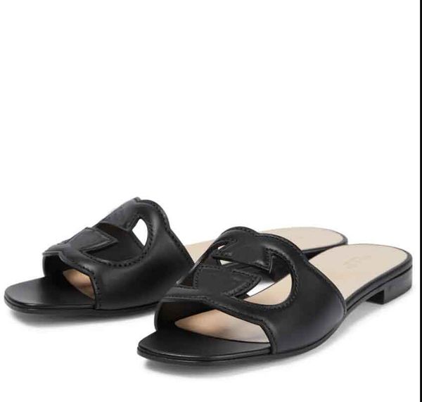 Diseñador de lujo Mujeres sandalias planas zapatilla recortada diapositiva Entrelazado Recorte Diapositivas Sandalia Millennials Cuero cuero genuino suela de goma 35-42