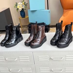 Bottes de luxe à talons en cuir glissant pour femmes, bottines Chelsea à plateforme, plates, courtes, talons de 6cm, taille 35-41