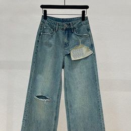 Concepteur de luxe femmes Jean lettre bleu Denim Jean pantalon trou conception décontracté quotidien femme pantalon