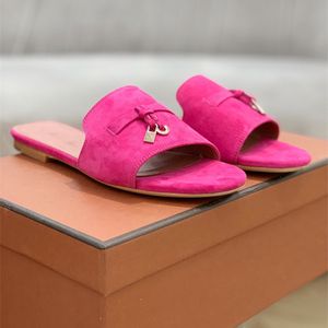 Pantoufles d'été en cuir suédé pour femmes, chaussures de luxe de styliste, style décontracté, pantoufles de rue, livraison directe, LO2980