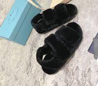 Design de luxe femmes sandales en cuir classique fourrure femme blanc et noir hiver véritable sandale de laine de laine vintage mode de mode Vintage de la mode