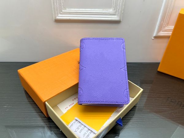 Designer de luxe Femmes Portefeuilles Violets Lettre en relief unisexe Portefeuilles multiples Porte-cartes orange Marque Hommes Multi Card Long Portefeuille Costume Clip Zipper Pocket Purses