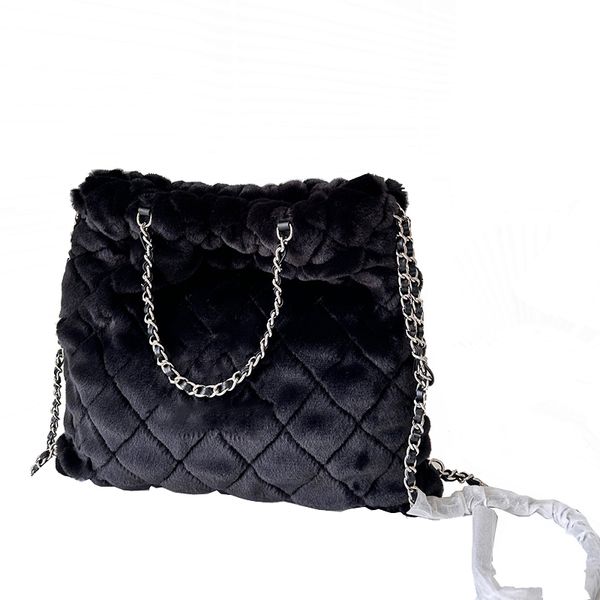 Bolso de hombro de pelo de conejo de diseñador de lujo para mujer, bolso de compras de gran capacidad a la moda, cadena de celosía de diamante de Color sólido clásico, bolso de marca francesa de alta calidad