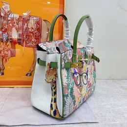 Luxe Designer Damestas Klassiek Kruis Litchi-patroon Koeienhuid Handtas met grote capaciteit Mode Splice Graffiti Schilderij Eén schouder Cross-shoulder Tote Bags