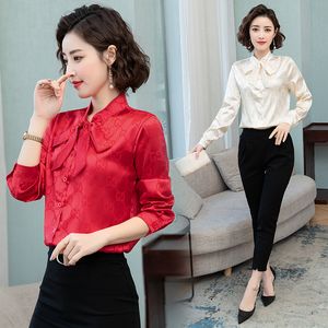 luxury designer womens bow silk blouse runway elegant shirts long sleeve quality ladies spring autumn office beautiful shirt tops plus size