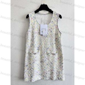 Luxe designer damescasual jurk zomer nieuw product kleine geurige wind kleurrijk gebreide mouwloze jurk