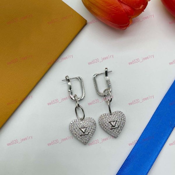 Boucles d'oreilles de luxe pour femmes, argent 925 de haute qualité avec breloques en Zircon, cœurs, lettres, pendentifs, mariages, fêtes, mariées, noël, saint-valentin, cadeaux