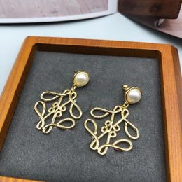 Boucles d'oreilles de luxe en perles géométriques abstraites pour femmes, carrées creuses, Vintage français, Style Cool