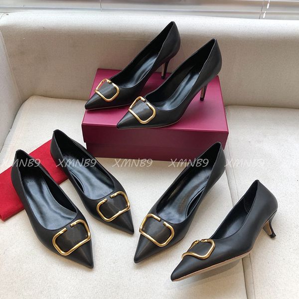 Diseñador de lujo para mujer Zapatos de vestir Tacones altos 2023 Moda clásica Todo-fósforo Cena formal Top Piel de oveja Sexy Tacón plano Cuero genuino