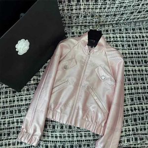 Luxe designer damesjack 2024 vroege lente nieuwe casual zoete cool pendelen veelzijdige roze ritssluiting korte jasjas