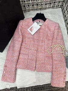 Luxe designer damesjack herfst en winter nieuwe Franse kleine geurstijl beroemdheid roze veelzijdige ronde nek tweed short jas vrouwen