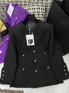 Luxe designer damesjack herfst en winter nieuwe Franse hoogwaardige hoogwaardige kleine geurstijl beroemdheden temperament veelzijdige zwarte tweed jas