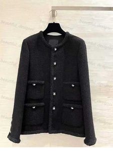 Luxe designer damesjas zwart kleine geurige stijl grove wollen korte jas voor dames 2024 Nieuwe high-end high-end ronde nek met één borsten recht wollen jas