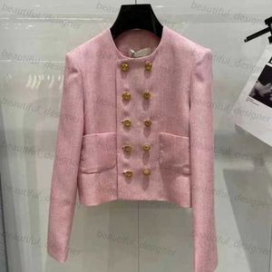 Luxe designer damesjas met dubbele borsten met dubbele borsten voor dames 2024 herfst nieuwe mode felle kleur serie frisse en wollen top