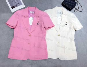 Luxe designer damesjas vroeg herfst nieuwe zoete en elegante forensen pocket decoratie korte mouwen pakjas voor vrouwen