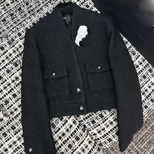 Luxe designer damesjack vroeg voorjaar nieuwe Franse stijl feng zwart temperament veelzijdige multi pocket luxe tweed jas