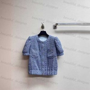 Luxe designer damesjas lente/zomer nieuw product kleine geurige blauwe dunne tweed korte mouwen jas
