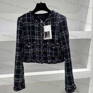 Luxe ontwerper damesjack winter nieuwe chan grove tweed kleine stijl patroon contrast kleur met een paar borsten ronde nek korte jas