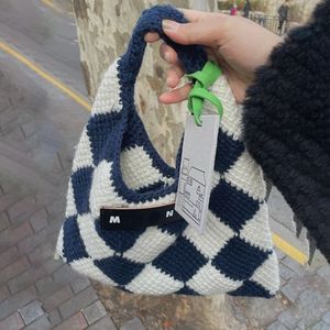 Sac fourre-tout de luxe pour femmes, sac à main hobo tricoté avec grille de diamant contrastée