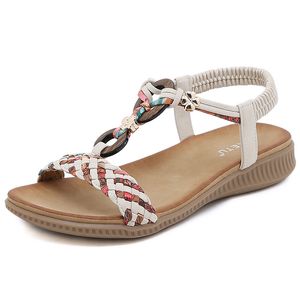 Sandalias de mujer de diseñador de lujo, zapatos de playa de verano, sandalias planas de mujer de playa de moda azul y negro GAI