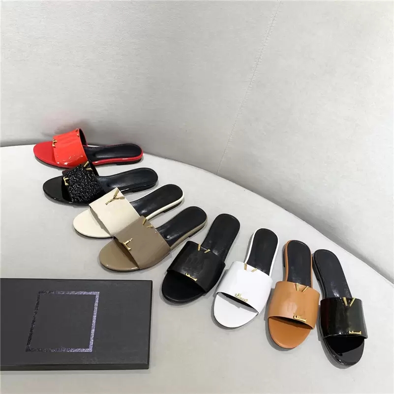 Designer Patent Leather Flat Slides: A Luxe Slip-On for Women - Chunky Heel, Dustbag Included