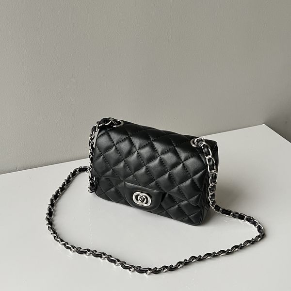 Bolso de hombro de mujer de diseñador de lujo cf con hebilla de oro negro y cadena de celosía de diamantes bolsos cruzados retro de moda piel de oveja