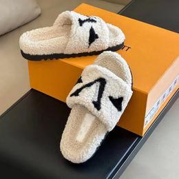 Peluche Slipper designer Slide femme Lettre luxe fourrure fourrure Paseo Flat Comfort sandale Mule Teddy Shearling homme chaussure été diapositives plates