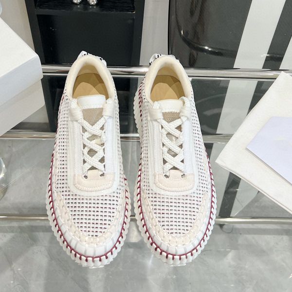 Diseñador de lujo Zapatillas de deporte para mujer Nombre de choe colorido Zapatillas de plataforma de moda de calidad de espejo Punta redonda con cordones Zapatos deportivos para correr Multicolor blanco y rojo primavera verano