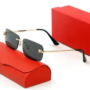 Diseñador de lujo Mujeres Gafas de sol para hombres Moda Sin marco Oro Plata Cabeza de pantera Gafas clásicas Protección contra la radiación de luz azul Gafas Carti Gafas