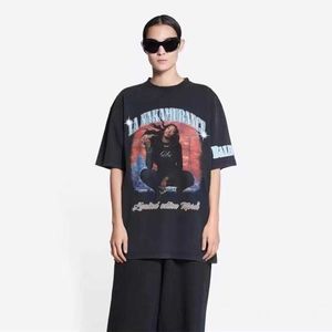 Designer de luxe femmes t-shirt High Edition Family Co de marque aya Singer Band Burst Print Heavy Duty Washed Old Sleeve T-Shirt