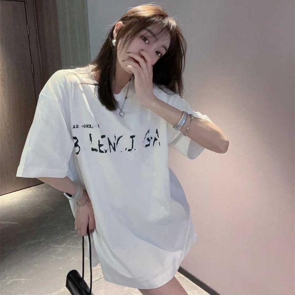 Designer de luxe femmes t-shirt chemise Version correcte famille miroir série filigrane inversé lettres de broderie T-shirt à manches amples