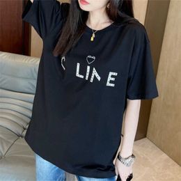 Designer de luxe femmes t-shirt chemise haute édition 2023 été industrie lourde lettre Liu Ding amour T-shirt à manches amples
