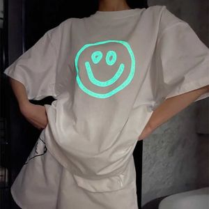 Luxe Designer Women T Shirt Shirt High Edition 2023 Summer Night Elf Capsule Glimlachende gezicht Fluorescerende printmouw T-shirt