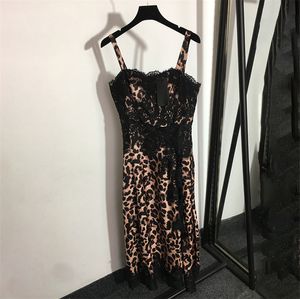 Designer de luxe Womens Dress Sexy Leopard Lace Robes Vintage Street Style Sling Dress