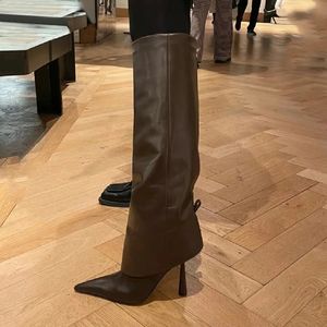 Créateurs de luxe Chaussures en cuir de veau pour femmes GIA BORGHINI Bottes en forme de pantalon au genou Talons aiguilles Mode haute botte higi Bout en amande