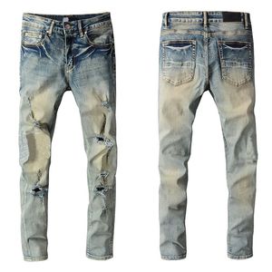 Designers de luxe jeans Long Straight Hip Hop With Hole Blue Jeans européens et américains Slim Fit Motorcycle Style pant noir blanc Taille droite 29-38