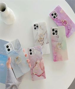 Luxe ontwerpers Marble Square telefoonhoesjes voor iPhone 13 12 11 Pro Max 7 8 X XR XS Creatieve vrouwen Fashion met ringstandaard Prot7539564