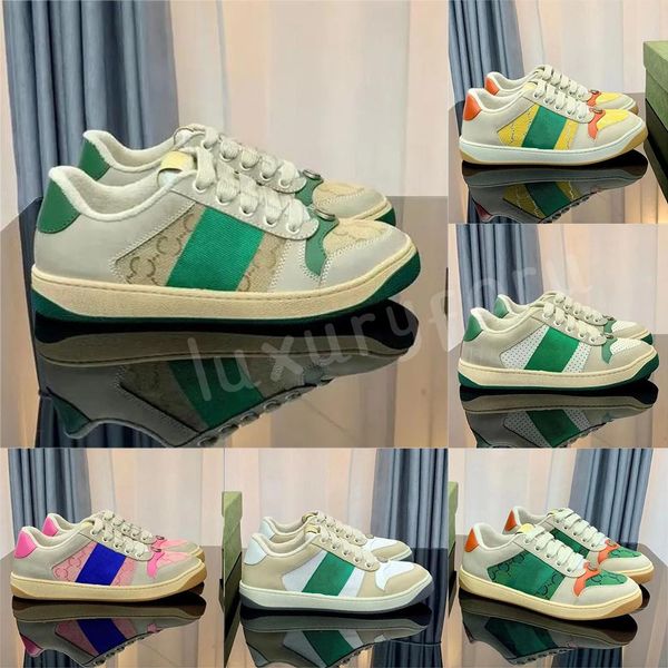 Diseñadores de lujo Screener Sneaker Beige Mantequilla Zapatos de cuero sucios Italia Raya web verde y zapatillas de deporte rojas vintage Suela de goma Zapatos casuales clásicos do-old