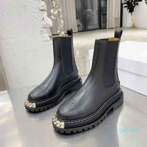 Chaussures de créateurs de luxe Bottes en cuir à plateforme épaisses élastiques noires Bottines Martin Chelsea Heavy Boot