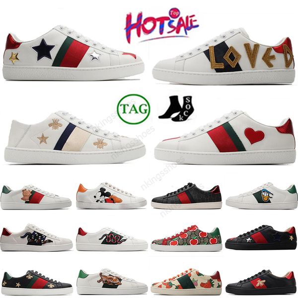 Diseñadores de lujo Zapatillas de deporte Zapatos casuales unisex Plataforma plana Serpiente Calidad original Chaussures Cuero Ace Bee Bordado Rayas Caminar Deportes Tamaño EUR35-46