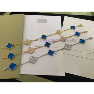 luxe designer van klavertje vier armband blauwe diamant 18k vergulde dames- en meisjesarmbanden Valentijnsdag moeders verlovingssieraden